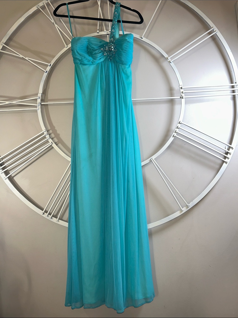 Cache Aqua One-Shoulder Chiffon Maxi Dress